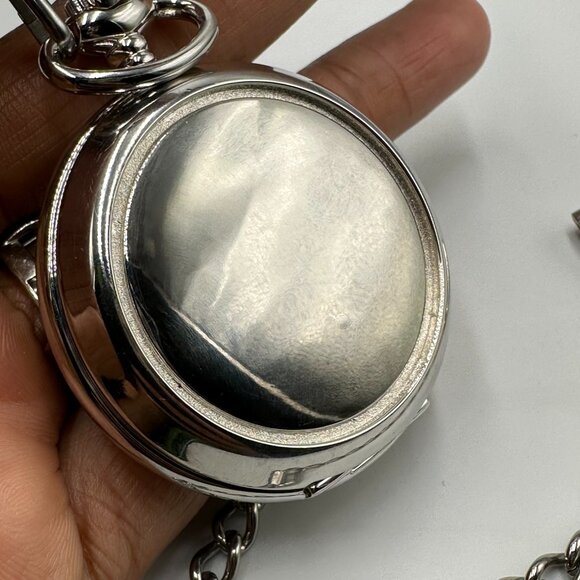Al Agnew Pocket Watch Men Silver Tone Bass Fish Dial Chain Included New Battery - Picture 9 of 12